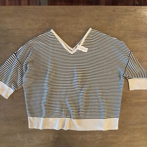 NEW LANE BRYANT 3/4 Sleeve Cotton V-Neck Sweater-Black & White Stripe-Size 22/24